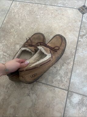 UGG Brown Suede Shearling Moccasin Slippers